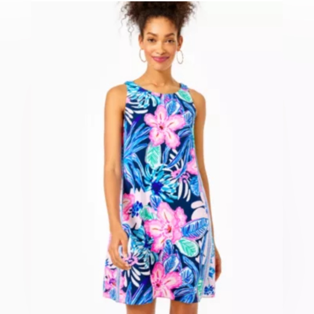 Lilly Pulitzer Jackie Silk Shift Dress Sugar Mambo 100% Silk Shell Sz L